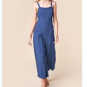 Blue Wide Leg Cropped Jumpsuit